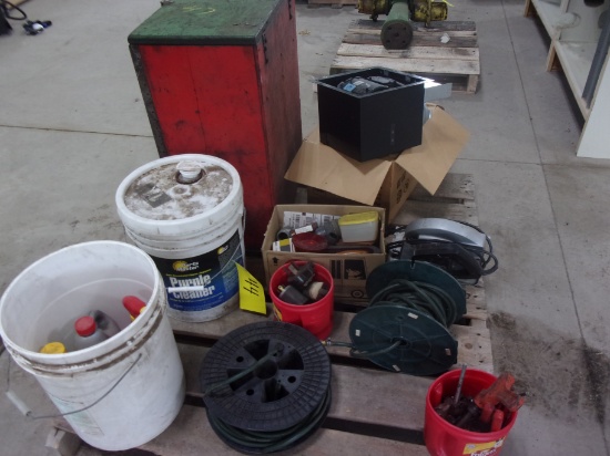 AIR HOSE, ROLLER CHAIN & BREAKERS, SKIL SAW, STORAGE BIN, LIGHTS,ELEC ENDS, CLEANING PROD