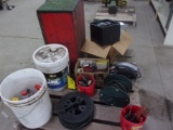 AIR HOSE, ROLLER CHAIN & BREAKERS, SKIL SAW, STORAGE BIN, LIGHTS,ELEC ENDS, CLEANING PROD