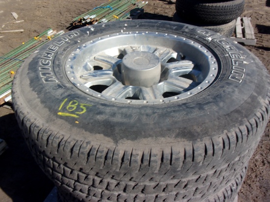 4-MICH.275/70R/17 ON 8 HOLE CUSTOM SPOKE WHEELS (3/4 & 1T CHEV)