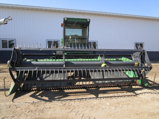 14' J.D. 2360 S.P. SWATHER w/HAYHEAD & CONDITIONER, cab, air, slant 6, conditioner, finger reel