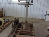 PLATFORM SCALE (no wts), POST DRILL, 2 OLD JACKS