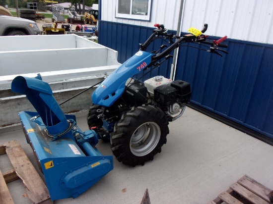 BCS 749 WALK BEHIND GAS TRACTOR, 13 H.P. Honda elec. start, new batt., low hrs. comes with attachmts