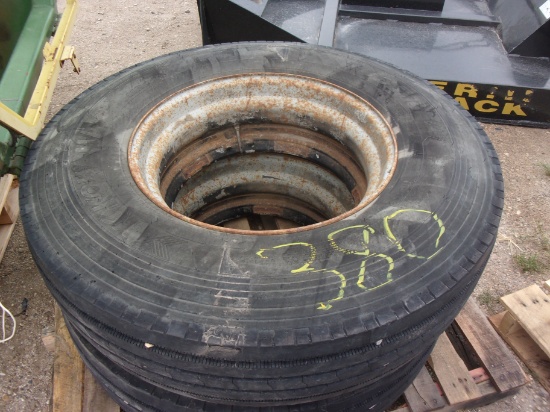2- 11R X 22.5 STEER TIRES ON DAYTON RIMS (80%)