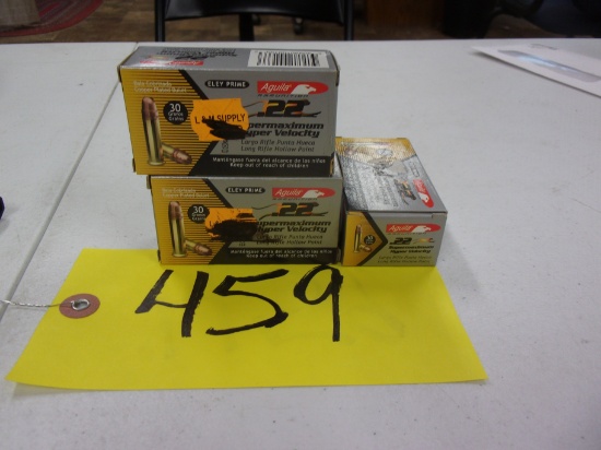 3-BOXES AGUILA .22 SUPERMAXIMUM HYPERVELOCITY LONG RIFLE, hollow pt., 30 gr., 150 rds