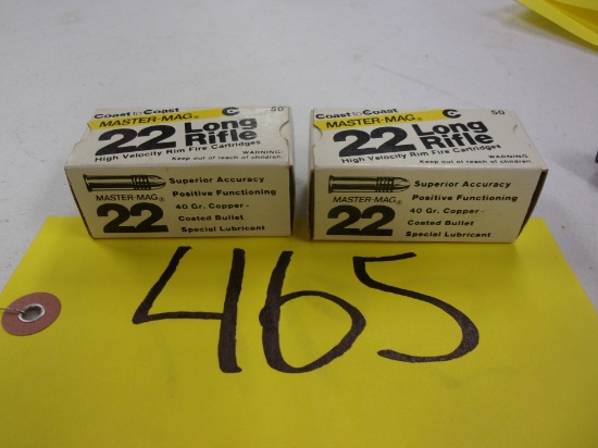 2-BOXES COAST TO COAST MASTER-MAG .22 LONG RIFLE COPPER COATED, high velocity, 40 gr., 100 rds.