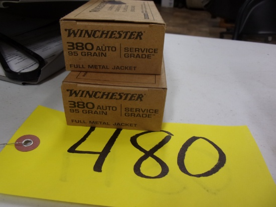 2-BOXES WINCHESTER 380 AUTO, full metal jacket, service grade, 95 gr., 100 rds.