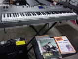 YAMAHA KEYBOARD MM8 w/stand, foot pedal, bench & music books + BEHRINGER KEYBOARD AMP K900FX