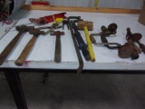 HAMMERS, DRAW KNIVES, LEATHER PUNCH, NAIL PULLER, VINTAGE DRILL & BRACES