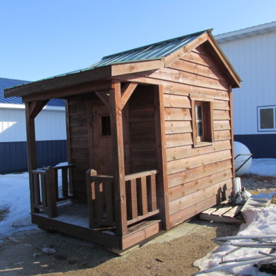 PLAYHOUSE, 9' x 7 1/2' w/ covered porch, metal roof, open ceiling, inside unfinished, on skids