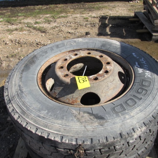 2- 22.5 low pro tires Mounted on steel wheels