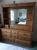 6' SOLID OAK DRESSER w/   MIRROR & SHELVES,  hand crafted