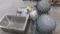 2-SECURITY LIGHTS, TRASH BAG CART, & UNUSED ALUMINUM SINK, &  2 TURBINE VENTS
