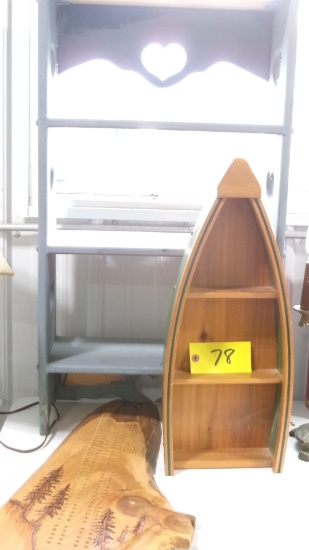 SMALL CANOE SHELF;    BLUE HEART SHELF;   CRIBBAGE BOARD