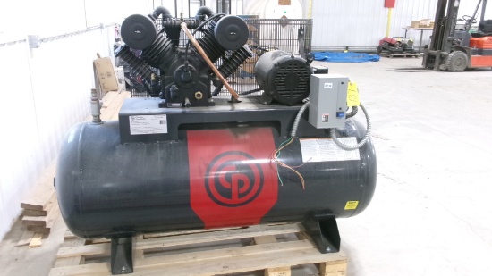 CHICAGO PNEUMATIC 10 H.P. 120 GAL. HORIZONTAL AIR COMPRESSOR,  used 5 yrs, 32 ACFM @ 175 PSI