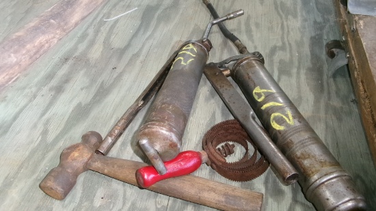 2 H.P. PEERLESS ELECTRIC MOTOR, HAY FORK, GREASE GUNS, HAMMAR, CURRY C0MB
