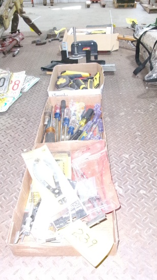 MITER SAW; 3 BOXES TOOLS: DRILL BIT KIT, LEATHER PUNCHER, NUT SPLITTER, SNAP RING PLIERS +