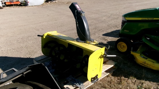 JOHN DEERE #44 SNOWBLOWER (fits 300 series riders-came in w / lot 333), like new,also 2 J.D. weights