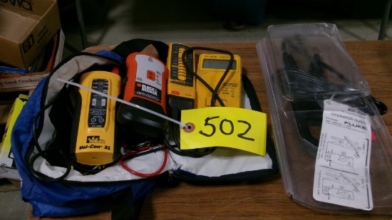 ELECTRICAL TESTERS, GAS PRESSURE KIT, STUD FINDER, & 2 TEST GUAGE KITS