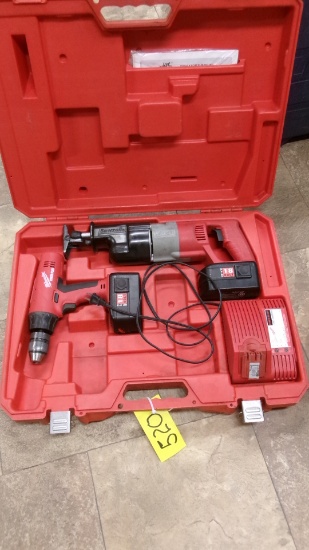 MILWAUKEE 18 VOLT CORDLESS SET-1/2" DRILL & SAWS ALL, 2 batteries & charger