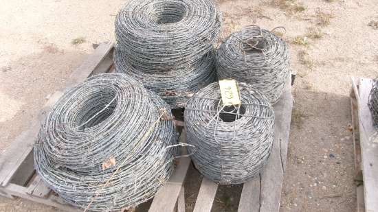 PALLET OF BARBED WIRE, 2 unused rolls & 4 used rolls
