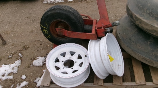2-NEW 6" X 15" RIMS  2-5.70-8 PICKUP HEAD CASTER WHEELS