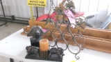 TABLE TOP WINE RACK;    ELEPHANT CANDLE HOLDER;     ANIMAL BUST
