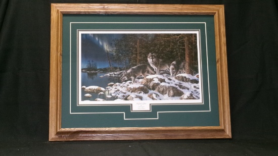 "NIGHT LIGHTS" ENCORE EDITION  by Jim Hansel,  27 1/4" x 21 1/4" wood oak frame