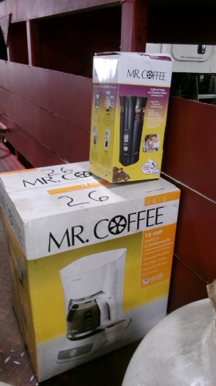 MR. COFFEE 12 CUP COFFEE MAKER, unused;  MR. COFFEE COFFEE GRINDER  unused