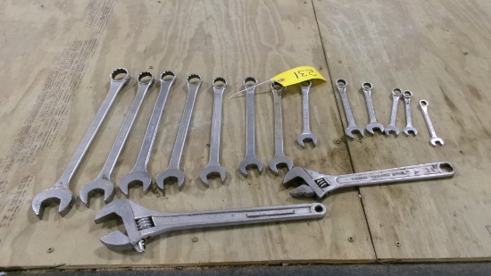 7/ 16" -1 1 / 4"  POWER KRAFT COMBINATION WRENCH SET,  12" & 15" CRESCENT WRENCHES