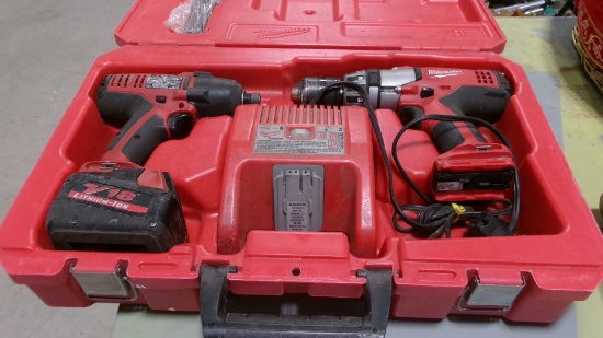 3-MILWAUKEE CORDLESS DRILLS, SAWSALL, one good battery & charger