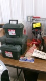LEE LOAD ALLL LOADER, LEAD SHOOT, #209 PRIMERS, 12 GUAGE WADS, 2 AMMO CANS,7 BOXES