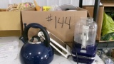 2-WATER CARAFES, DRESSING MIXER, ICE BUCKET, TEA KETTLE, THERMOS, GRATER, & ROLLING PIN
