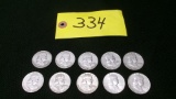 10-FRANKLIN PRE 64 SILVER HALF DOLLARS