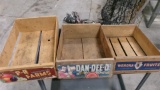 3-WOODCRATES & 3 - 1 GAL. GAS JUGS;  ASSORTMENT OF BASKETS