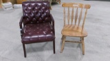 LEATHER ARM CHAIR & WOOD KITCHEN CHAIR