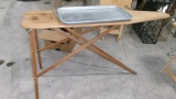 OLD WOOD IRONING BOARD & TRAY