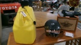 5 GALLON RACING JUG & NEW HARLEY MOTOR CYCLE HELMET, flat black, large