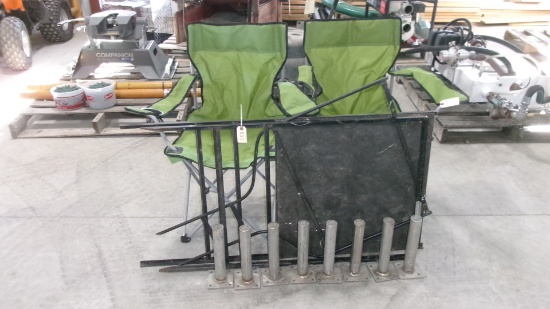 2-LAWN CHAIRS, SEVERAL STAINLESS BRACKETS, & 3 SIGN FRAMES