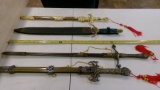 4- DECORATIVE WALL HANGAR SWORDS w / sheathes