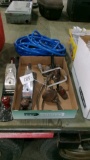 2-LARGE STANLEY/MILLER FALLS PLANES, 3 OLDER BLOCK PLANES, AIR HOSE, BRACE, CRIMPER, &