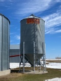 1800 BUSHEL HOPPER BIN, 12' D. X 28' TALL, ladder & flip up lid, located N.E. of Warren, Mn.,+