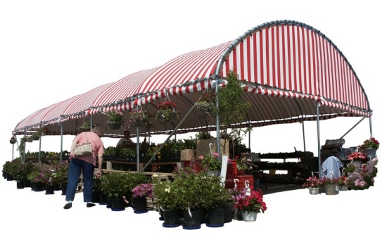 21' X 48' CABANA  SHADE SYSTEM, blue & white canopy, easy assembly  w / manual in office,