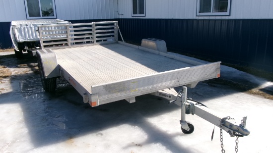 80" X 12'  BEAR TRACK SINGLE AXLE ALUMINUM TRAILER w / full width 4' fold up ramp, no paper work