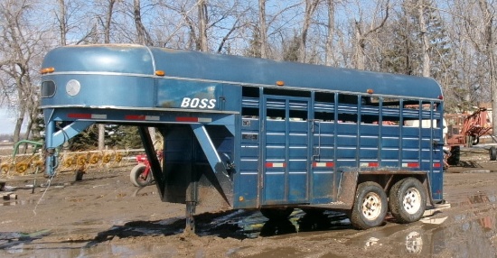 1990 BOSS  6' X 14 TANDEM AXLE GOOSE NECK STOCK TRAILER, 5  bolt, ph. Neil & 689-3808