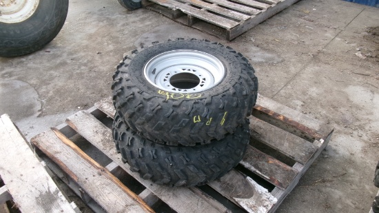 2-CARLISLE ATV TIRES ON POLARIS RIMS, AT25 X 8 X 12