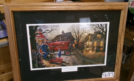 "AUTUM FARM FAMILY" by Russell Sonnenberg,  27" x 21" oak frame