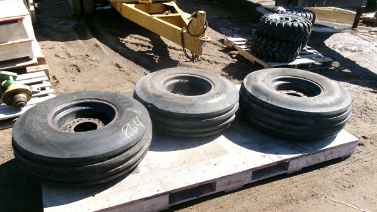 2-10.00 X 16" 4 RIB 8 BOLT FRONTS & 11.00 X 16" RIBBED TIRE