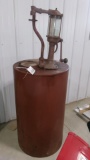 VINTAGE 50 GALLON OIL BARREL w / manual pump