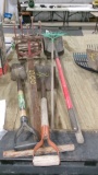 PUSH GARDEN TILLER, 3 SHOVELS, SPADES