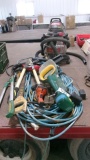SEVERAL EXT. CORDS, CORDLESS & MANUAL HEDGE TRIMMERS, SHOP VAC, SAWS